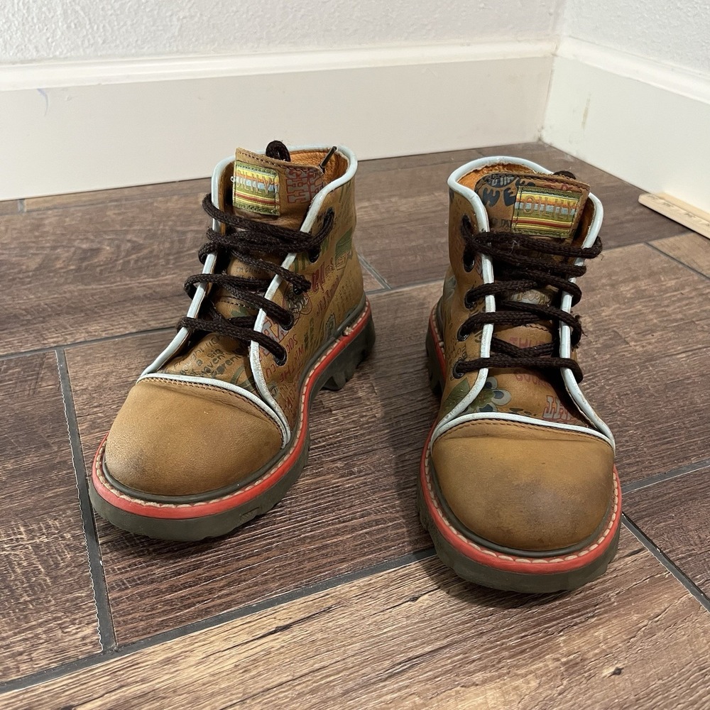 OILILY Girls Size 31/13 Little Kid Genuine Leather Lace Up Boots Made In Italy